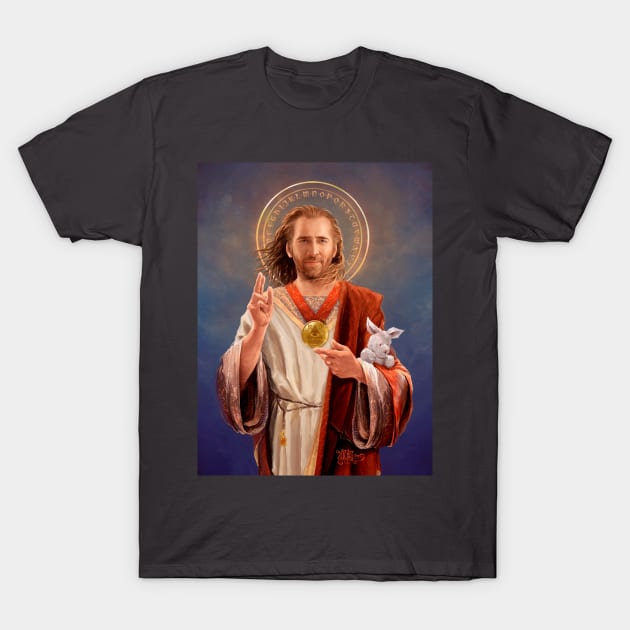 Saint Nicolas of Cage - Nic Cage Original Religious Painting T-Shirt by vincentcarrozza